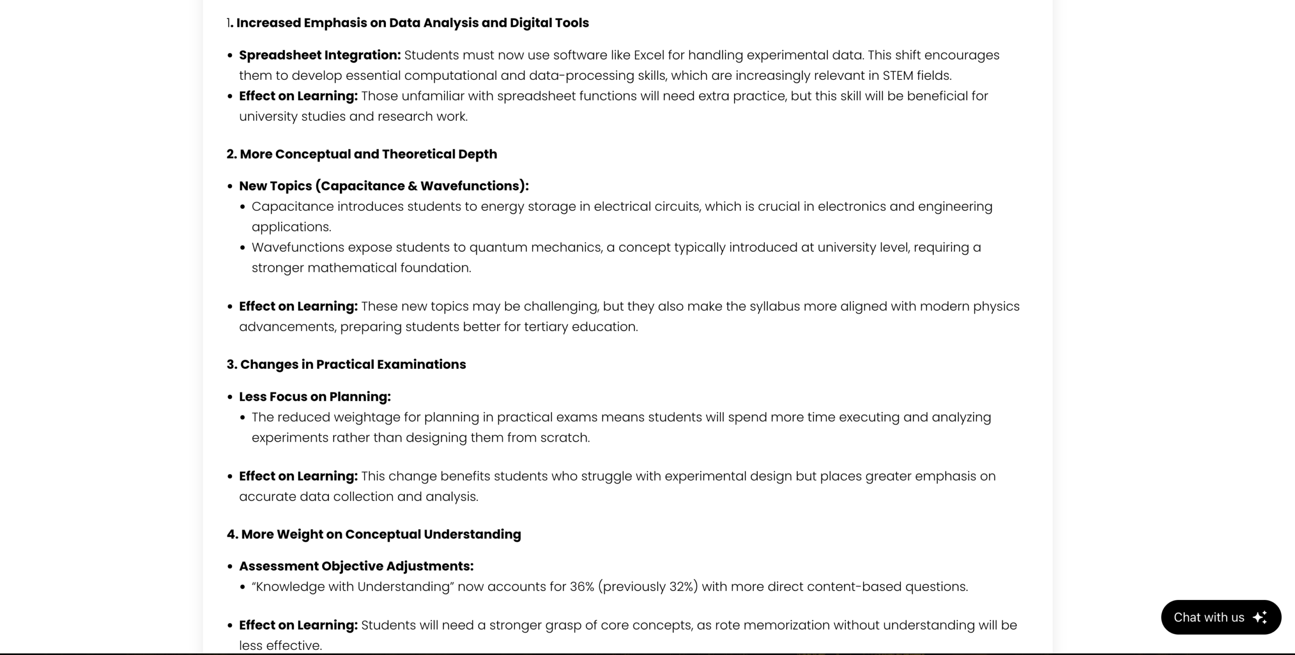 New Physics syllabus changes
